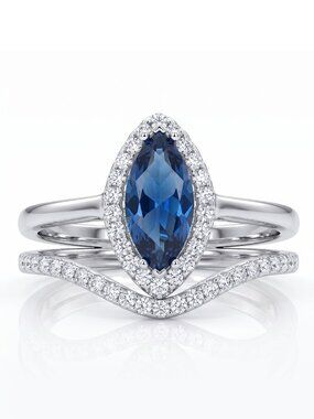 Blue Sapphire Gemstone marquise ring set, 925 Sterling Silver Charmed Aroma